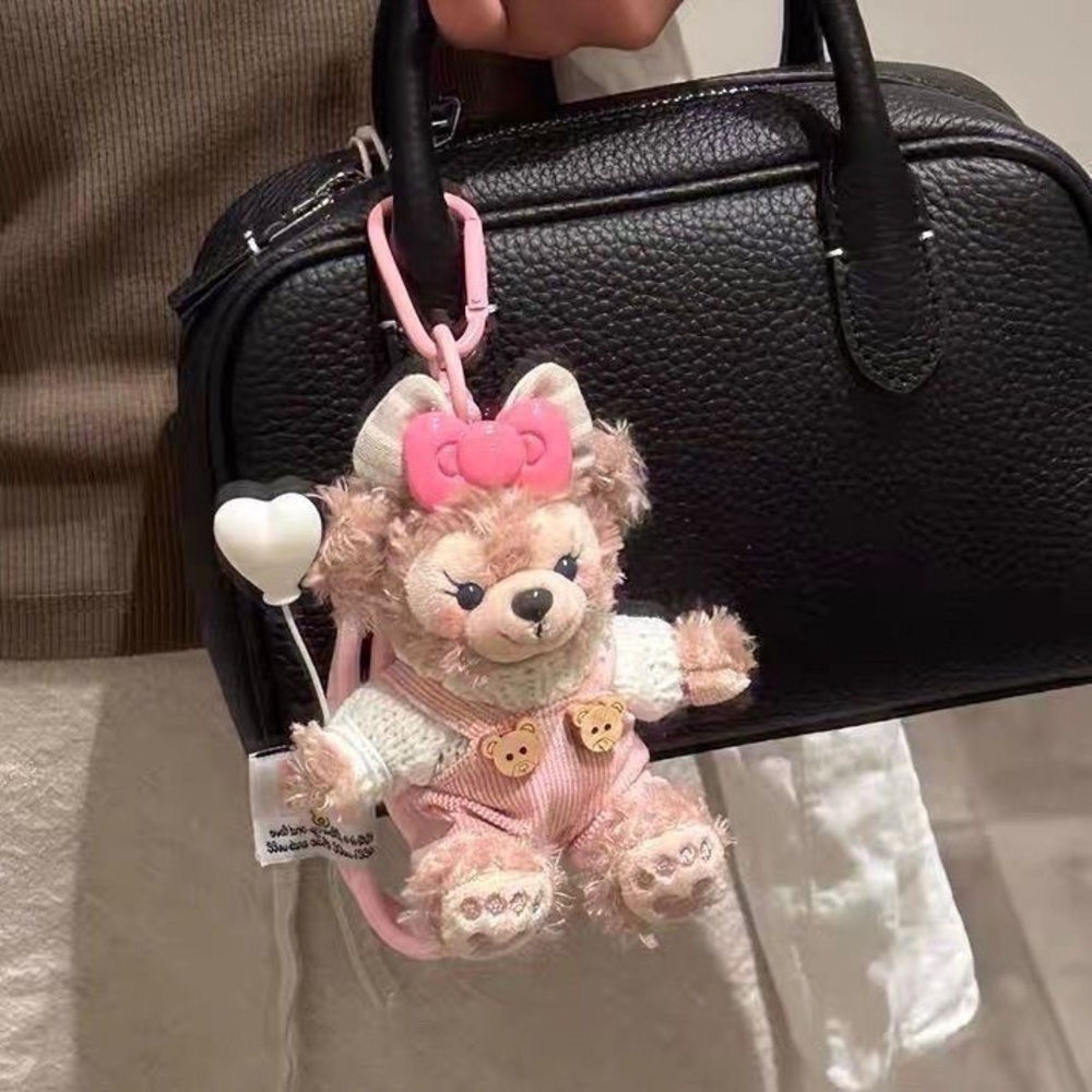 Gray and Pink Plush Bag Charm with Bow - Picture 4 of 5